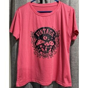Vintage Soul T Shirt Pink Mushrooms Crew Tee Graphic Cotton Unbranded Soft